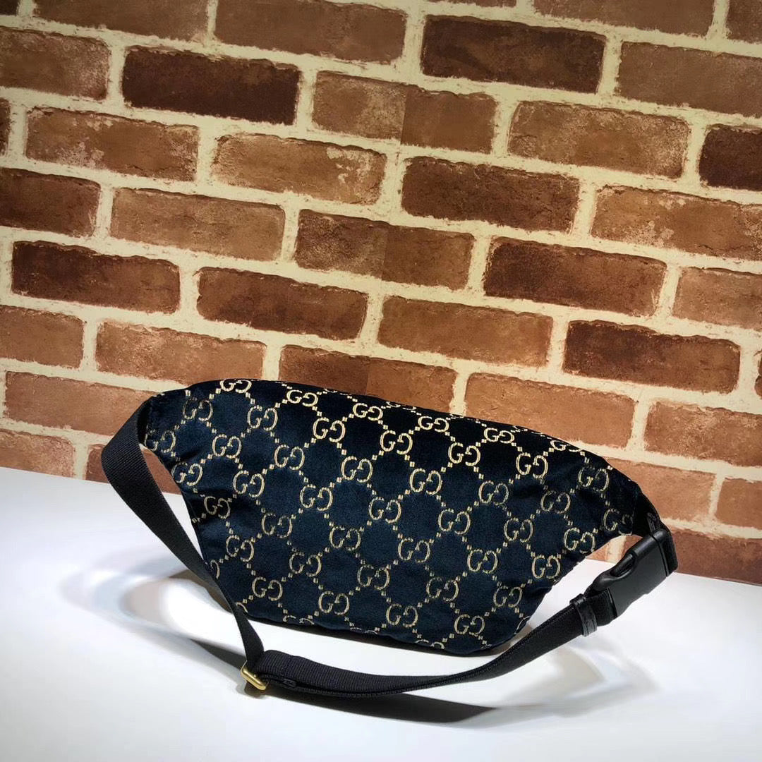 Gucci Belt Bag GG Velvet Blue in Velvet with Brass-tone