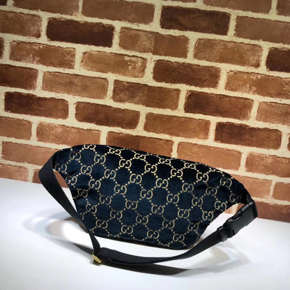 Gucci Belt Bag GG Velvet Blue in Velvet with Brass-tone