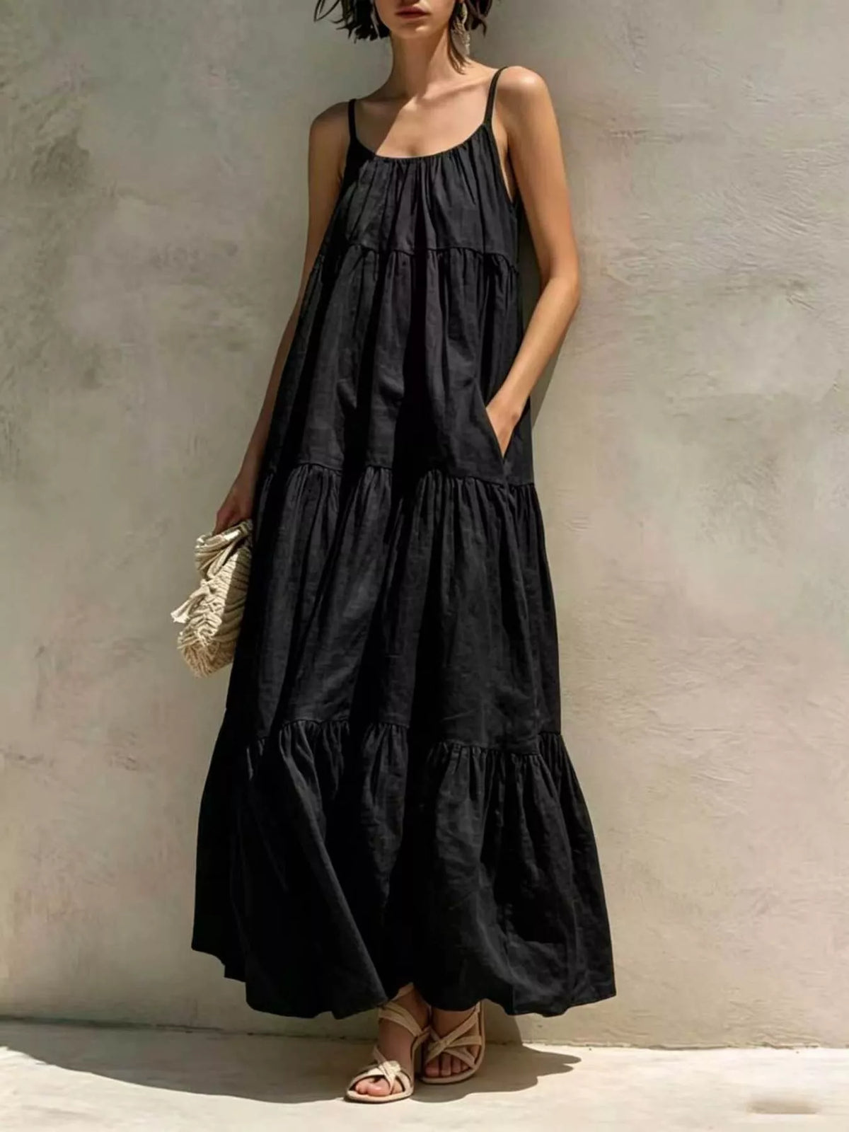 Tiered Scoop Neck Maxi Dress