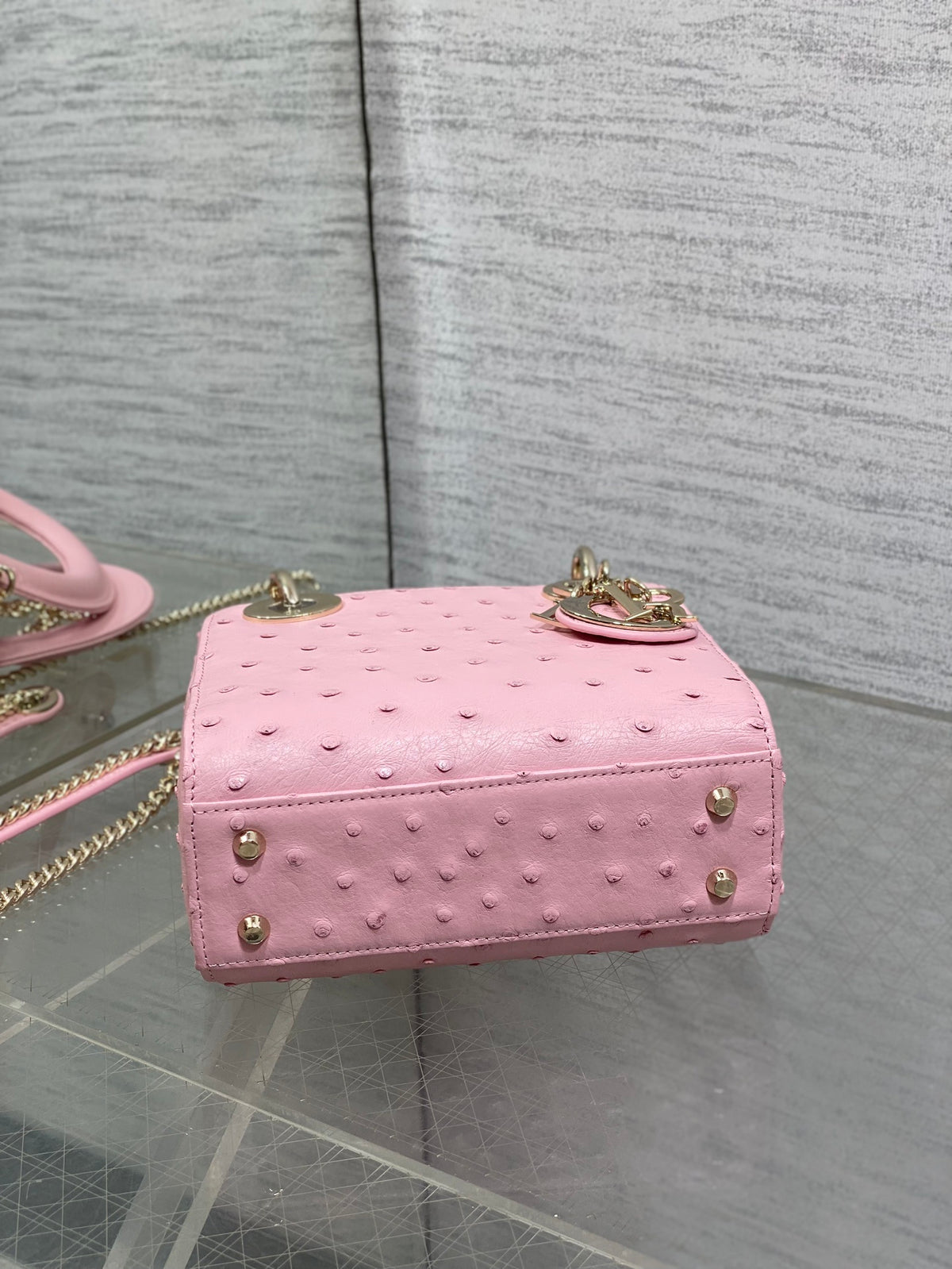 Christian Dior Mini Lady Dior bag in Pink ostrich leather