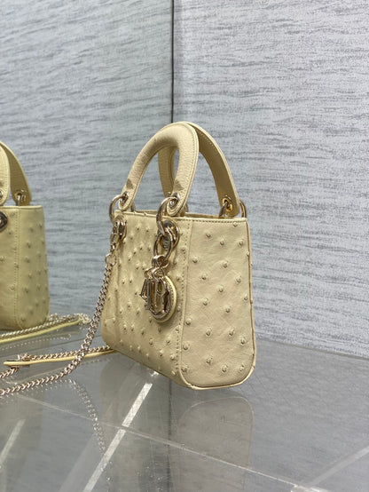 Christian Dior Mini Lady Dior bag in Beige ostrich leather