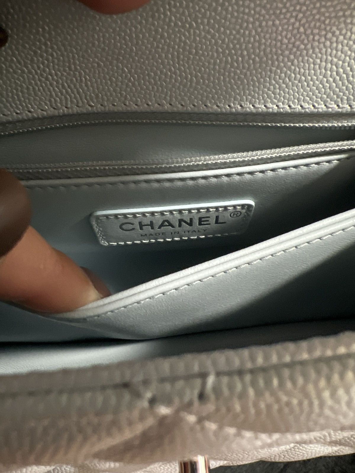 Chanel Coco Handbag Leather Light Grey Woman’s 23cm