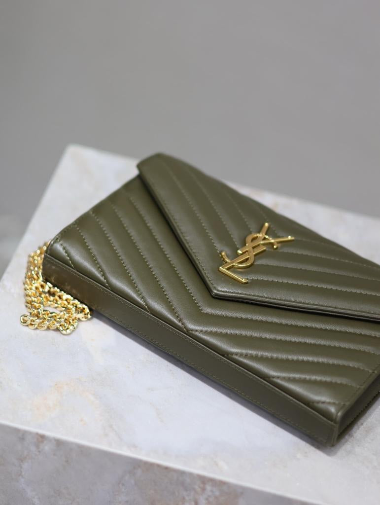 Saint Laurent chain wallet dark green