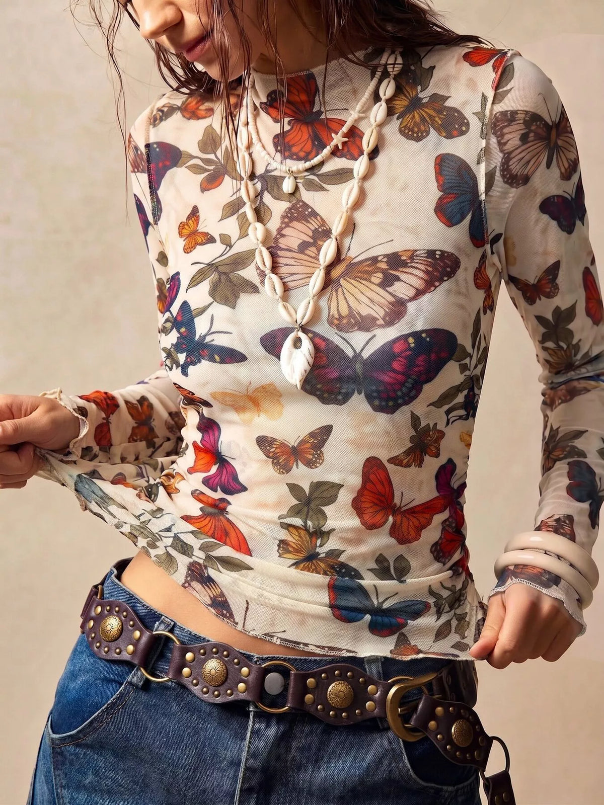 Butterfly Print Long Sleeve T-Shirt