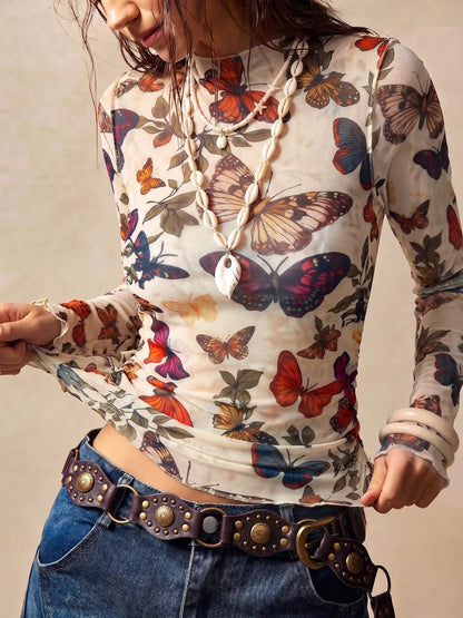 Butterfly Print Long Sleeve T-Shirt