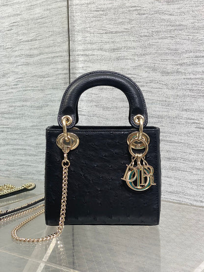 Christian Dior Mini Lady Dior bag in Black Ostrich leather
