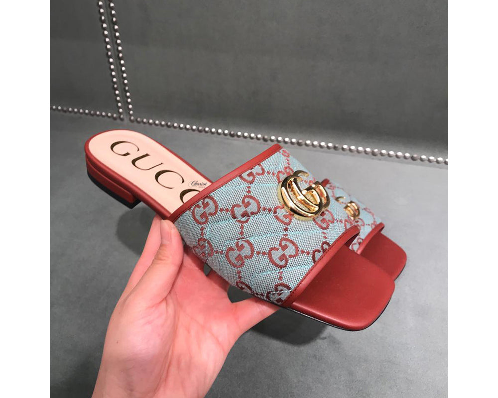 Gucci GG Matelassé canvas flat sandals