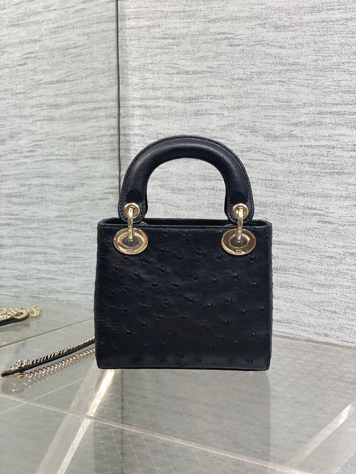 Christian Dior Mini Lady Dior bag in Black Ostrich leather