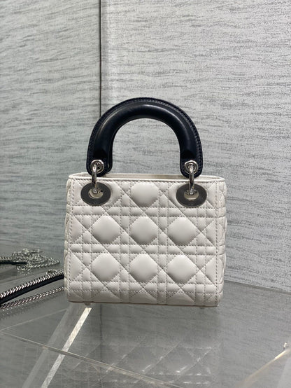 Dior Mini Lady Dior Bag with Chain in two-tone latte and black