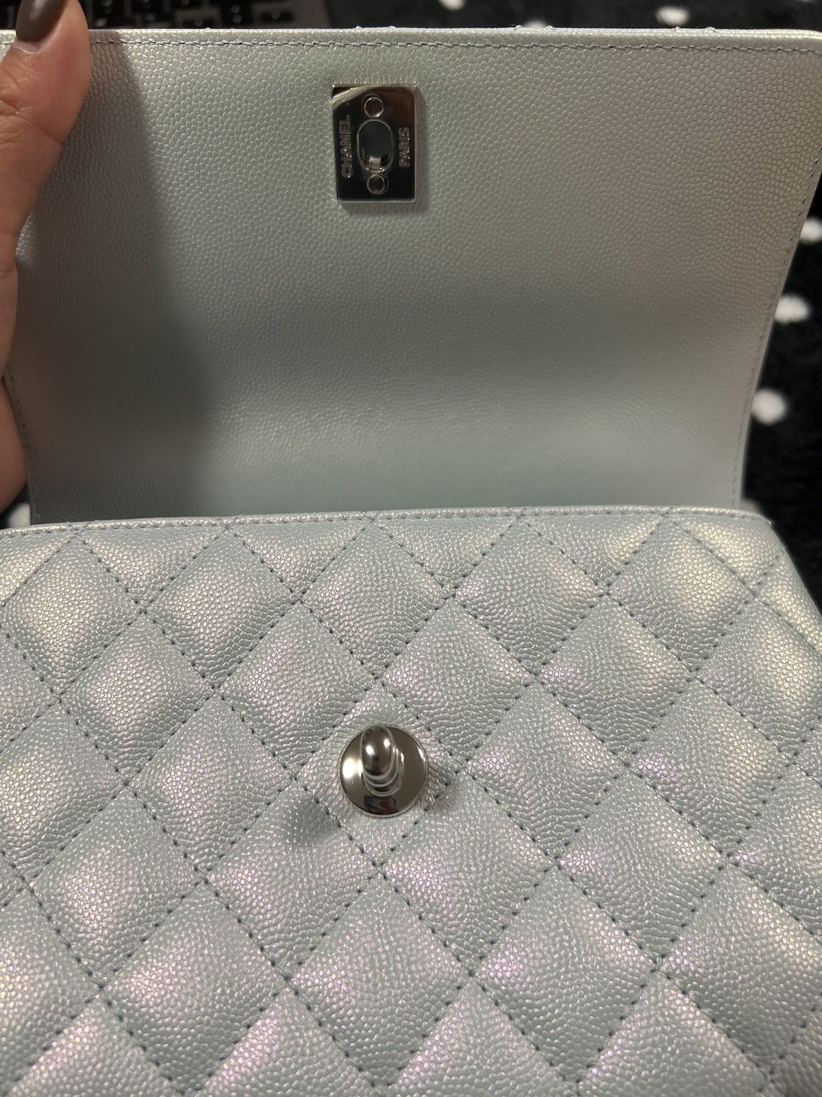 Chanel Coco Handbag Leather Light Grey Woman’s 23cm