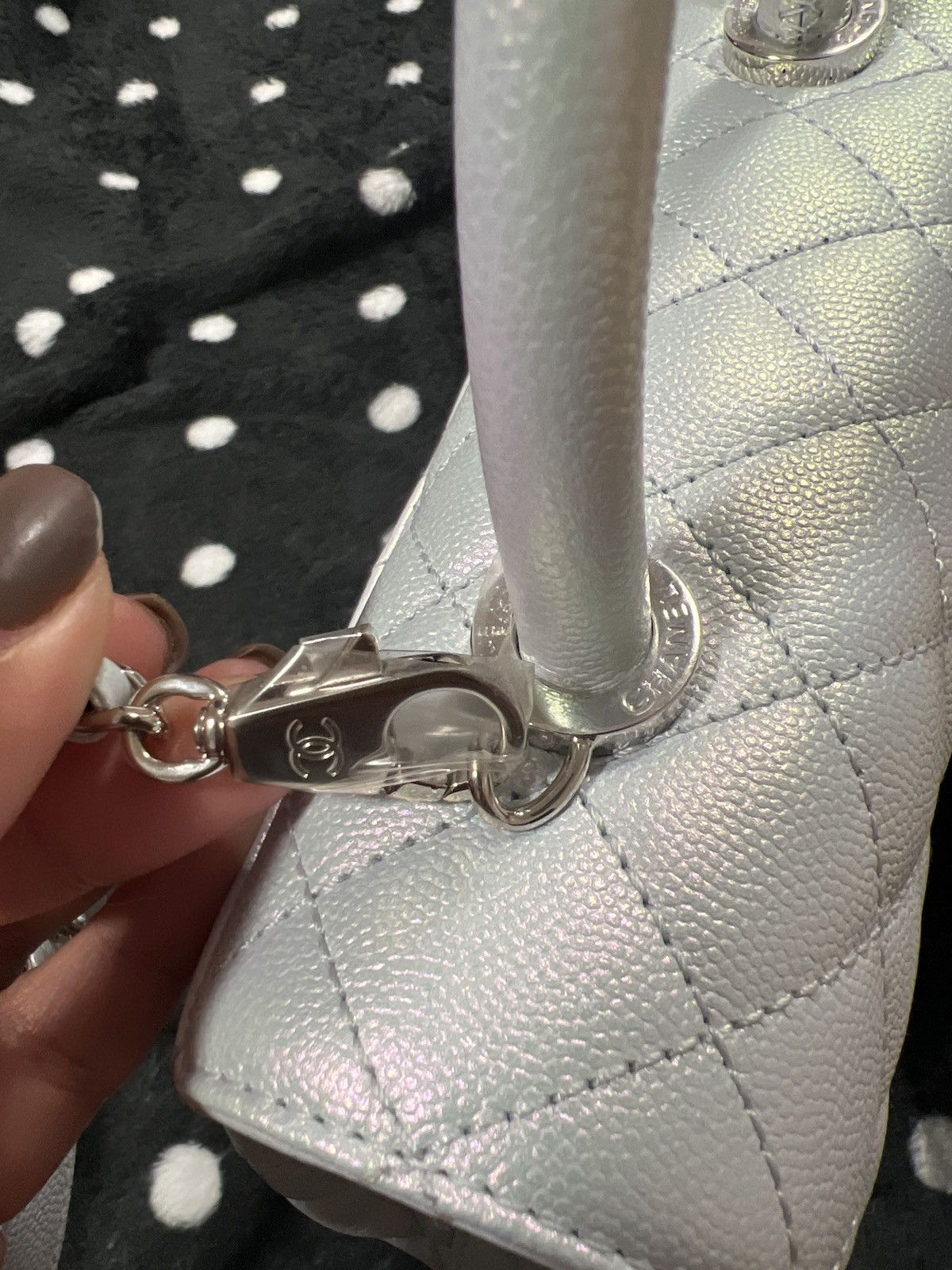Chanel Coco Handbag Leather Light Grey Woman’s 23cm