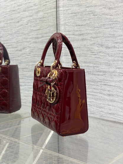 CHRISTIAN DIOR LADY DIOR BURGUNDY GOLD HARDWARE