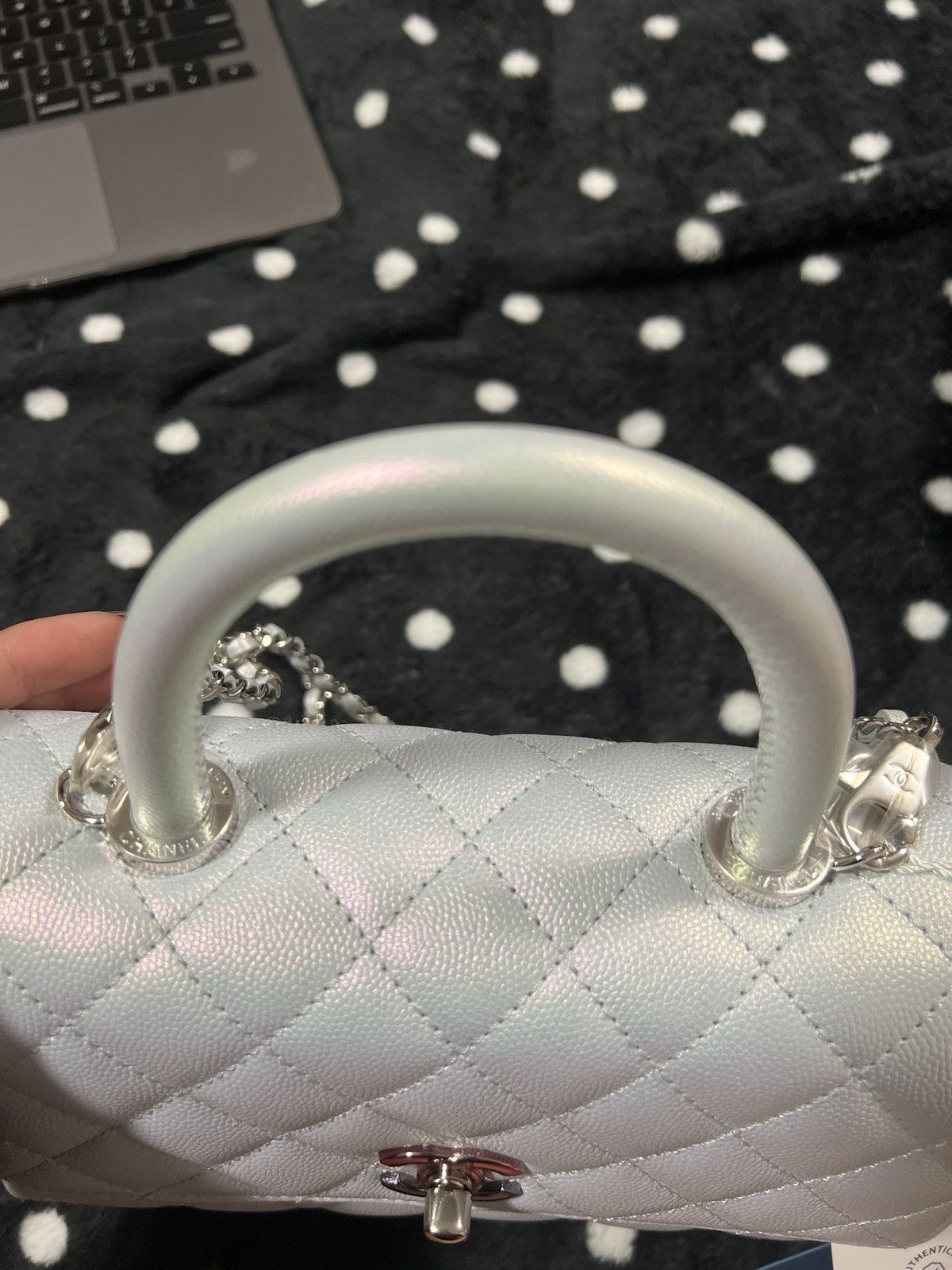 Chanel Coco Handbag Leather Light Grey Woman’s 23cm