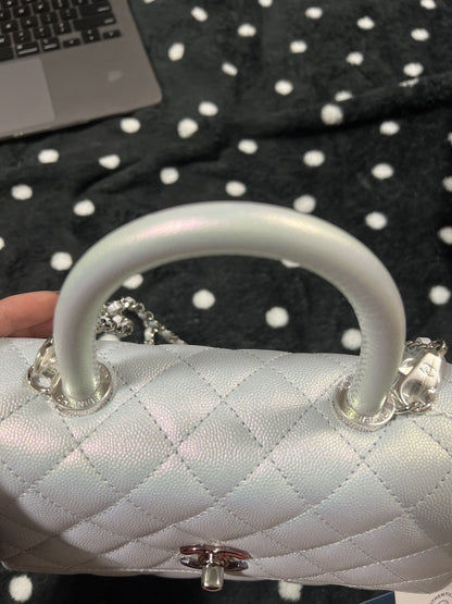 Chanel Coco Handbag Leather Light Grey Woman’s 23cm