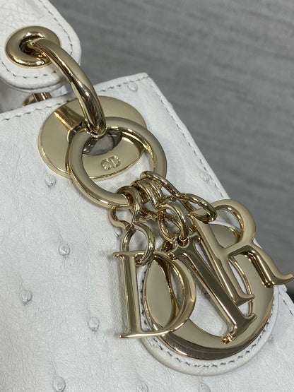 Christian Dior Mini Lady Dior bag in white ostrich leather
