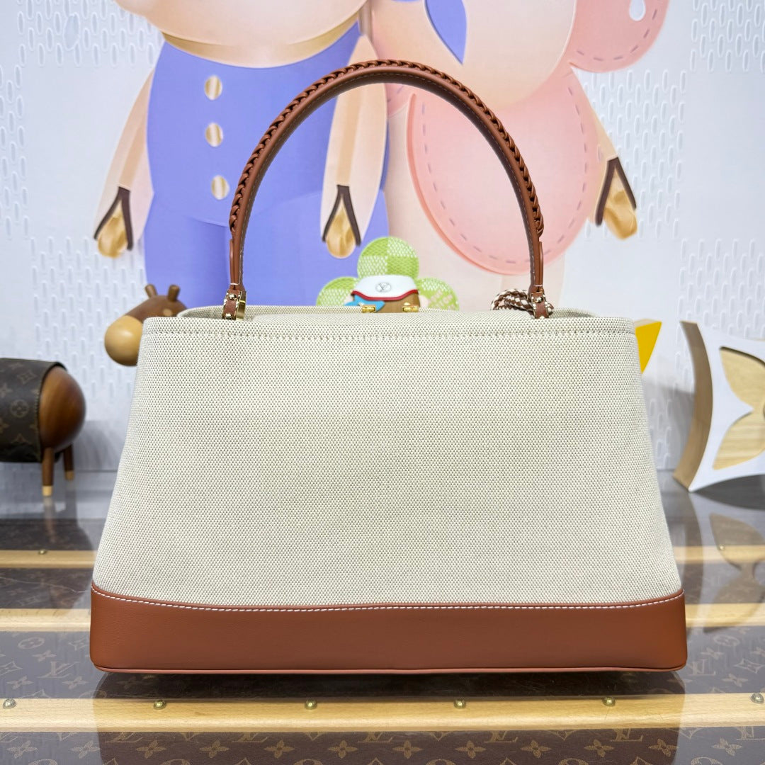 Louis Vuitton Capucines Weekender Bag Tan Canvas