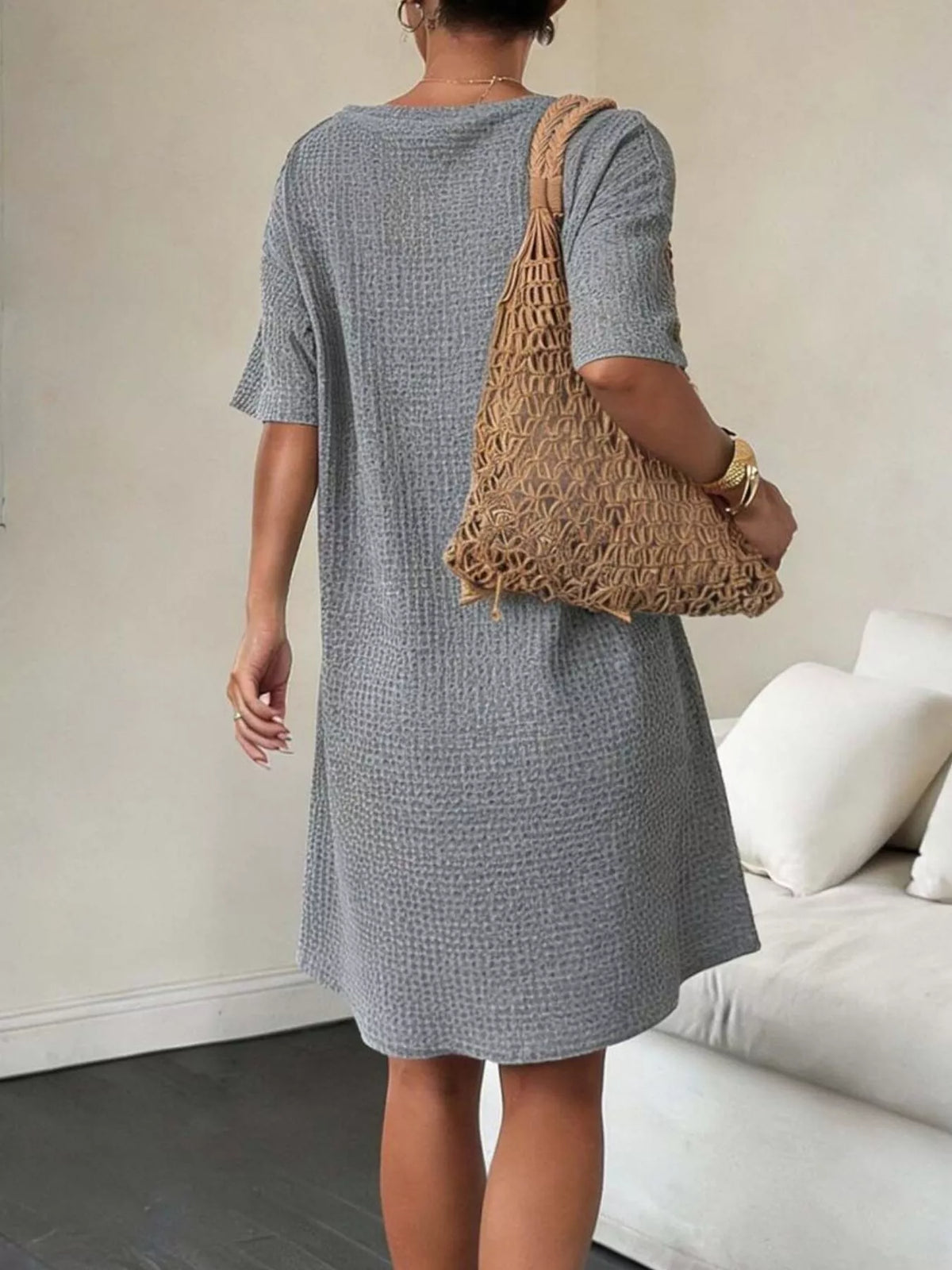 Button-Front Short Sleeve Dress