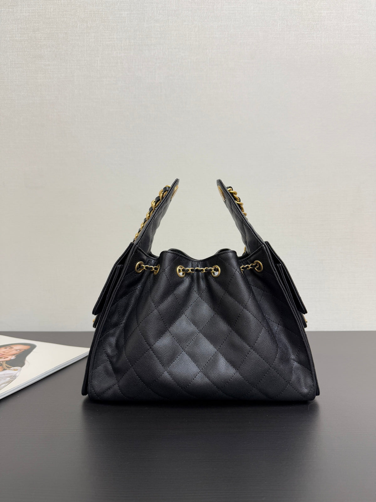 Chanel 25 Small Black Caviar Leather Gold Hardware