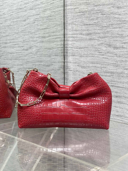 Dior Bow Bag Small Red Crocodile-Embossed
