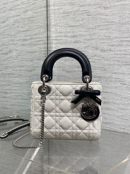 Dior Mini Lady Dior Bag with Chain in two-tone latte and black