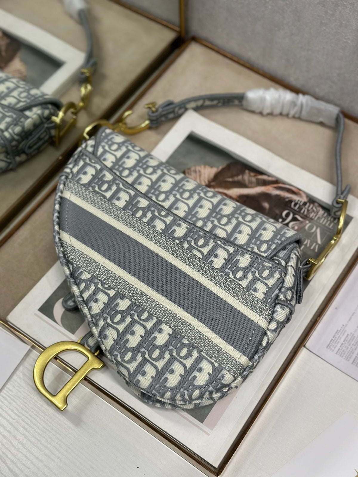 Christian Dior Saddle Bag in grey Oblique embroidered