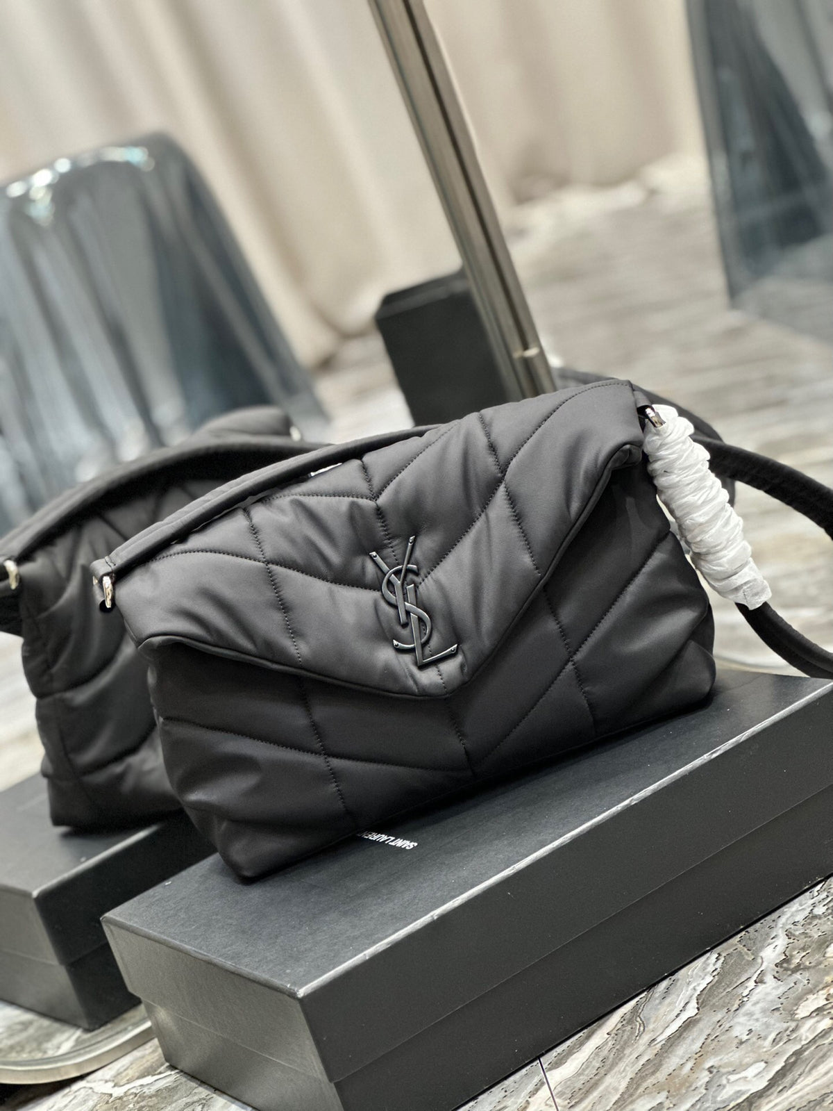 SAINT LAURENT Black Puffer Messenger Bag