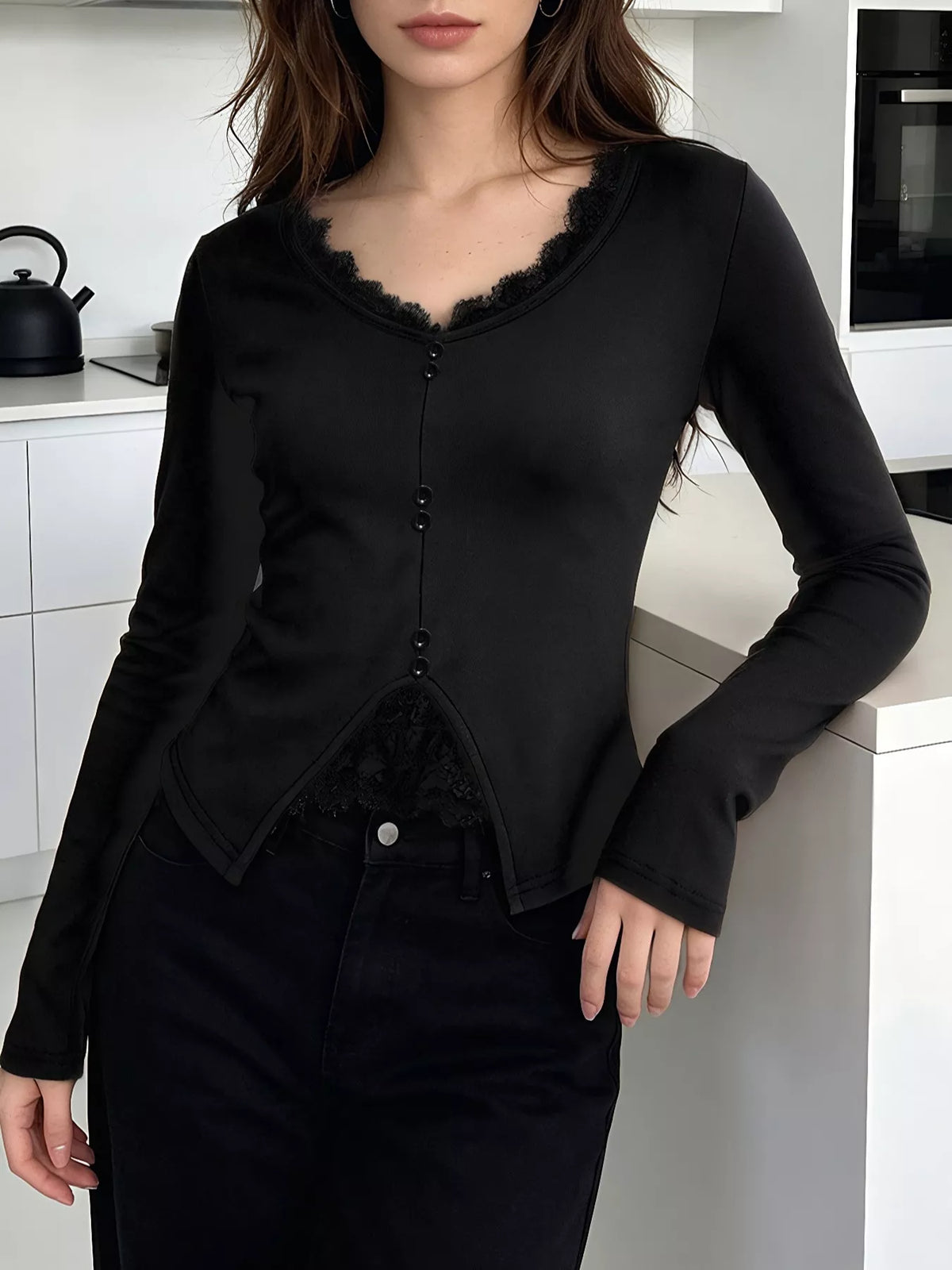 Lace Detail Long Sleeve T-Shirt