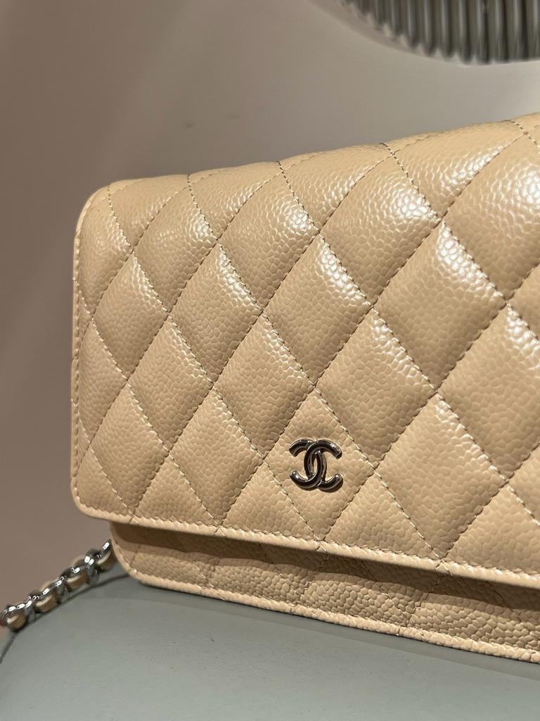 CHANELCaviar Quilted Wallet on Chain WOC Beige