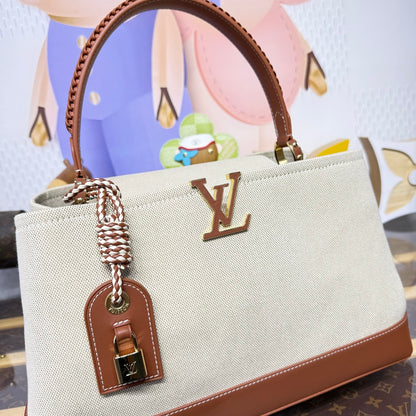 Louis Vuitton Capucines Weekender Bag Tan Canvas