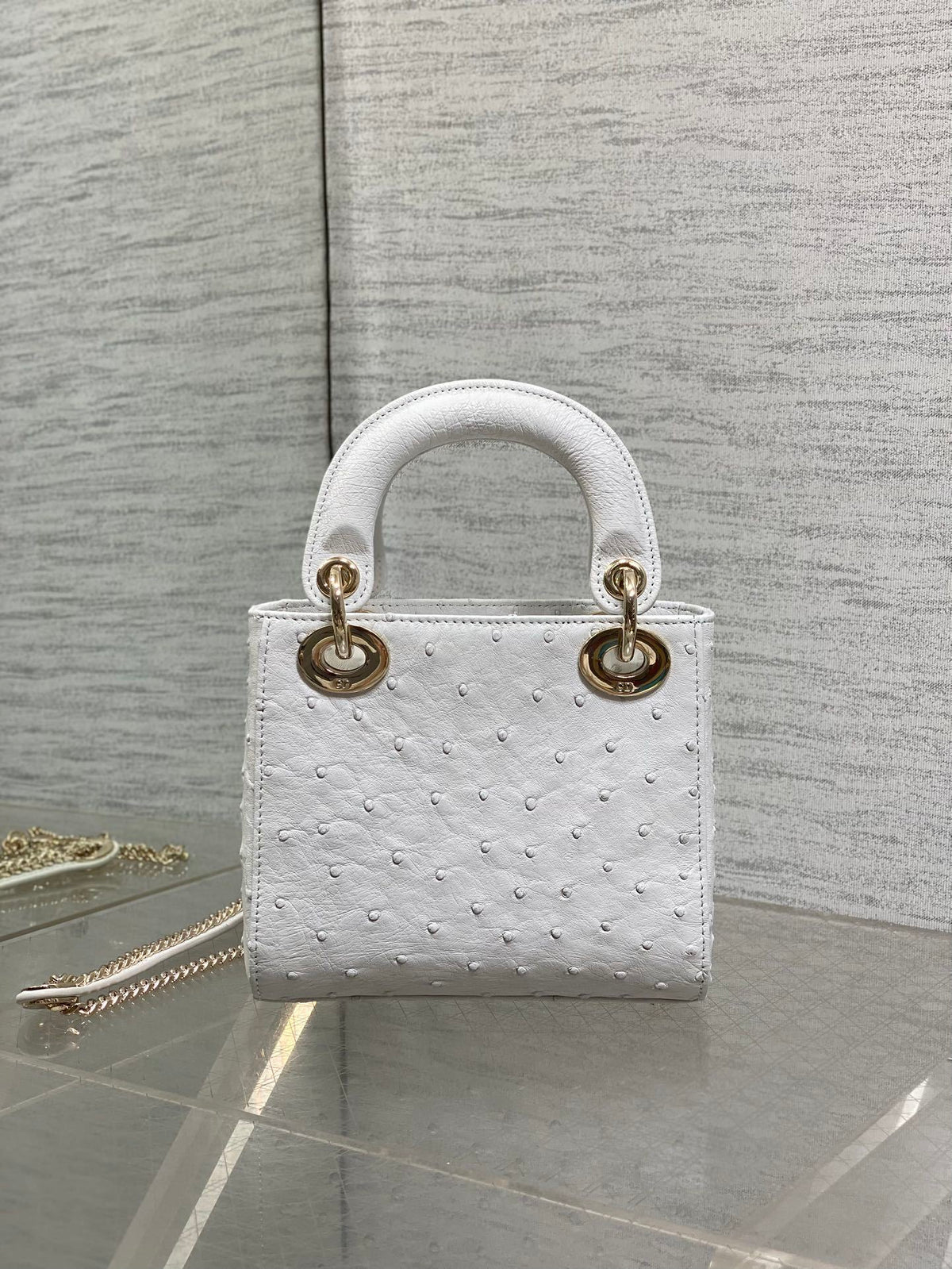 Christian Dior Mini Lady Dior bag in white ostrich leather