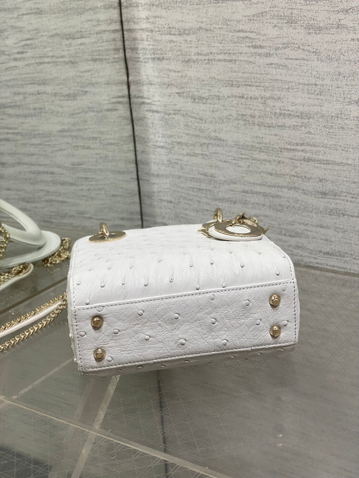 Christian Dior Mini Lady Dior bag in white ostrich leather