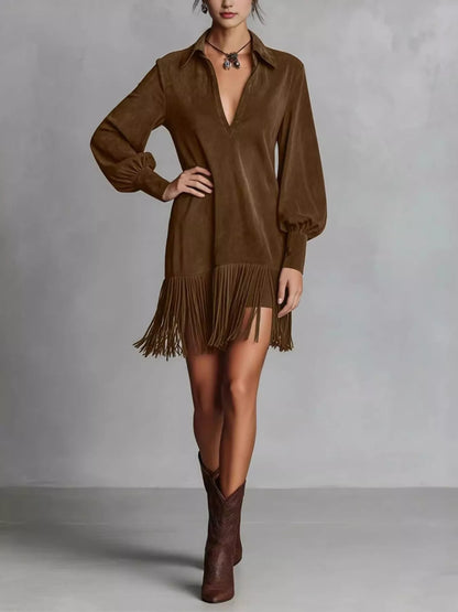 Fringed Lantern Sleeve Dress