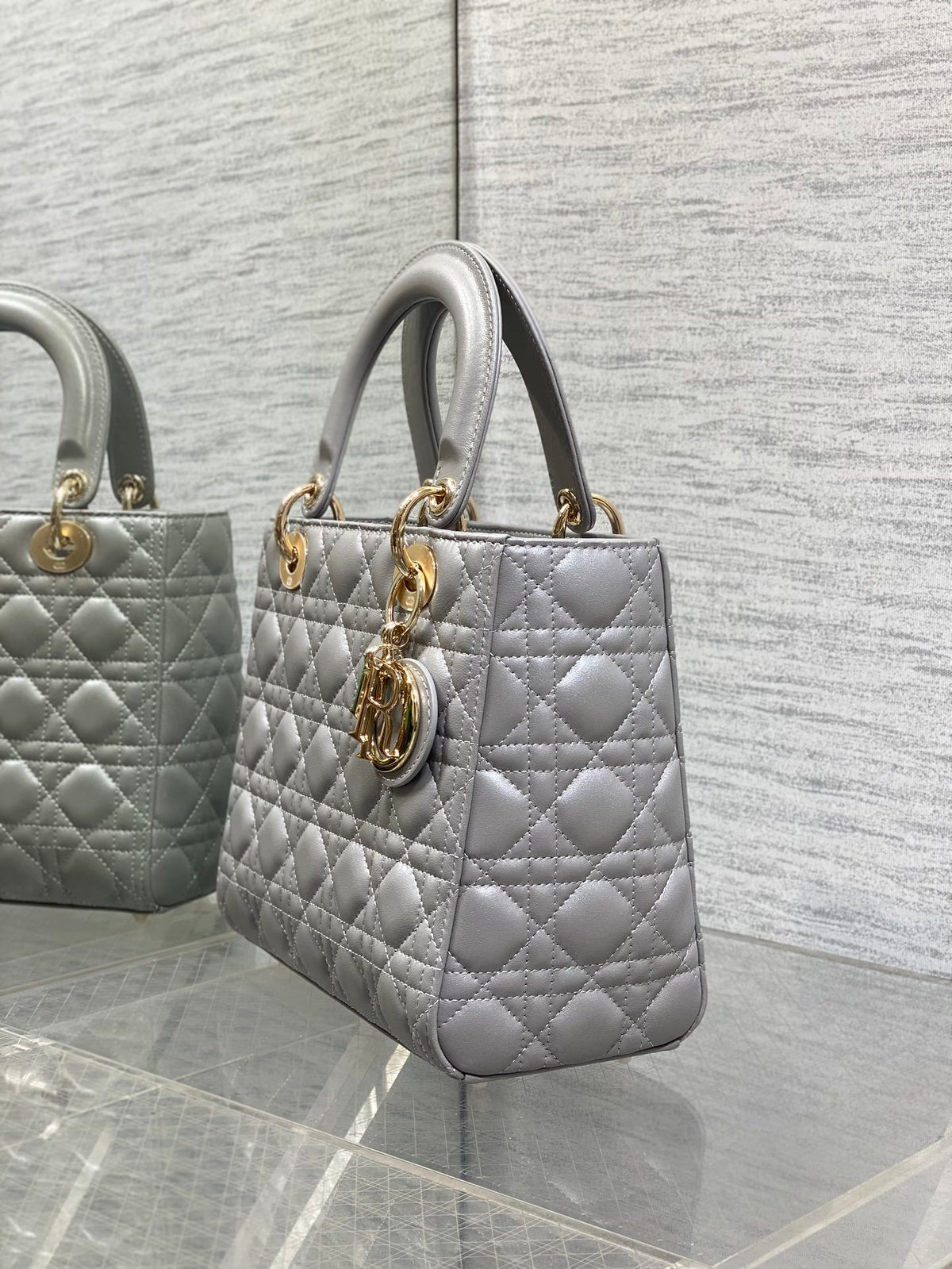 Dior Medium Lady in Grey Gold Hardware