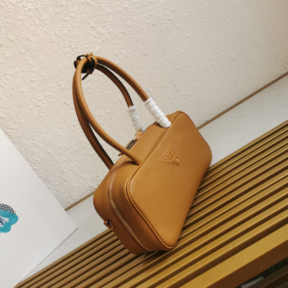 Prada Medium Leather Top-Handle Bag in Brown