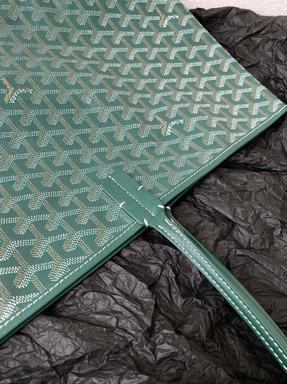 Goyard Green Goyardine Canvas & Chevroches Calfskin Saint Louis PM Tote
