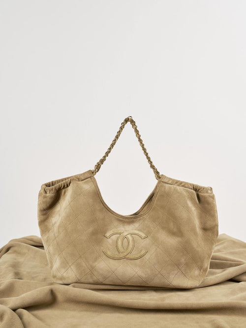 Chanel Suede Quilted Neo Cabas  Shopping Tote