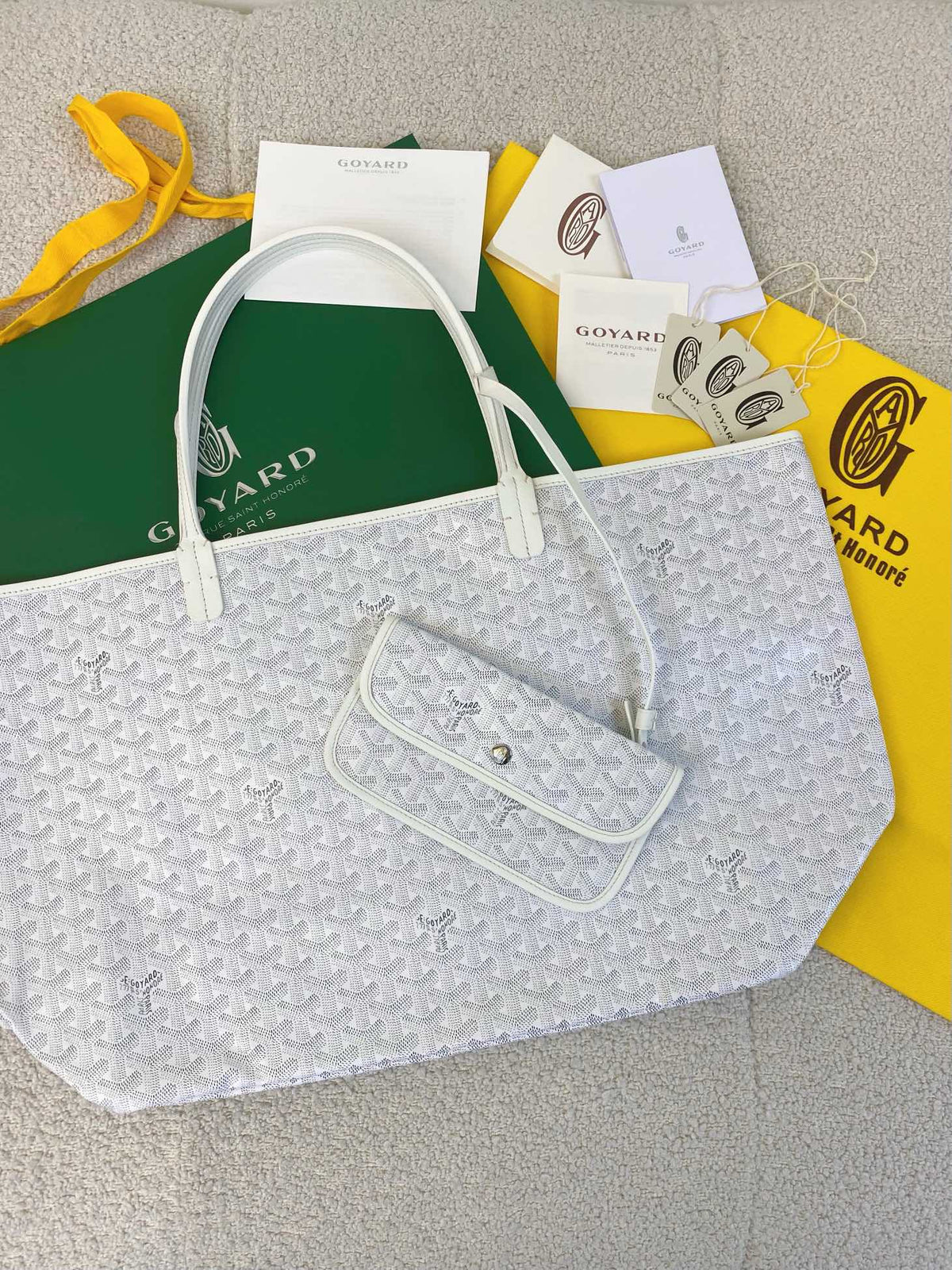 Goyard White Goyardine Canvas & Chevroches Calfskin Saint Louis PM Tote