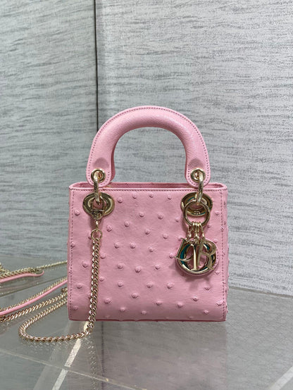 Christian Dior Mini Lady Dior bag in Pink ostrich leather