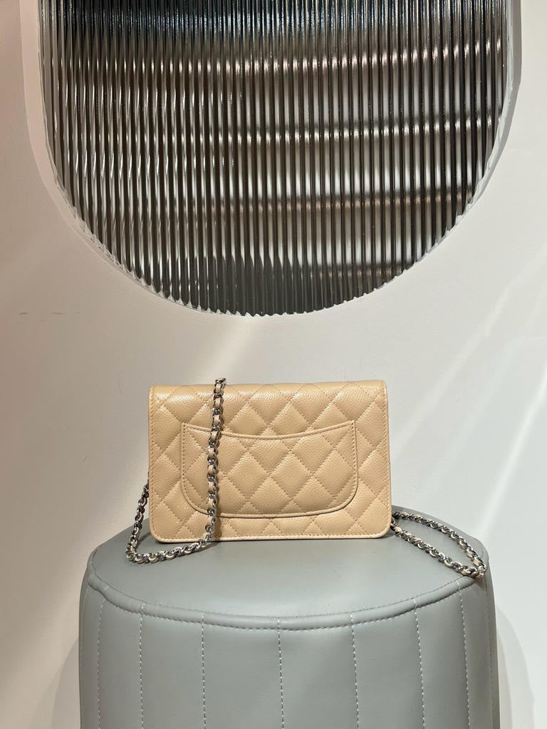CHANELCaviar Quilted Wallet on Chain WOC Beige