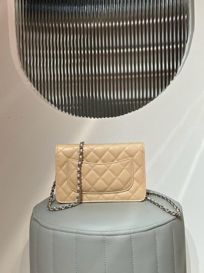 CHANELCaviar Quilted Wallet on Chain WOC Beige