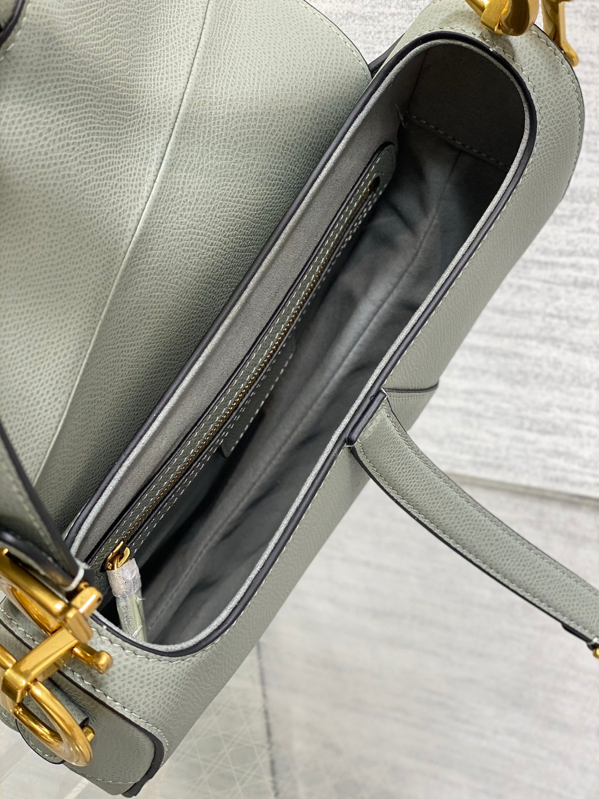 Dior Saddle Bag in Stone Gray Gold Hardware