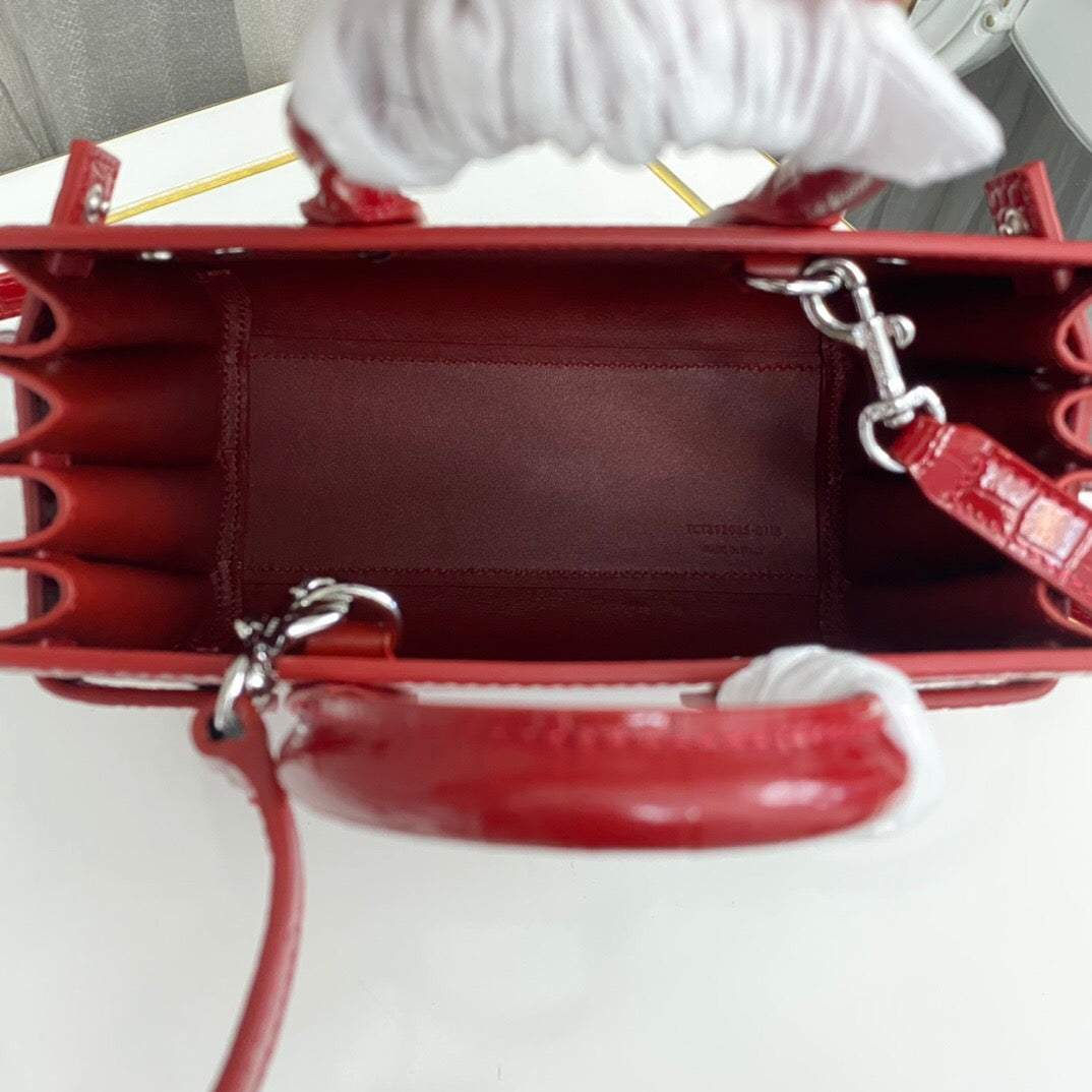 Saint Laurent Paris Saint Laurent Red Croc Embossed Leather Nano Classic Sac De Jour Tote