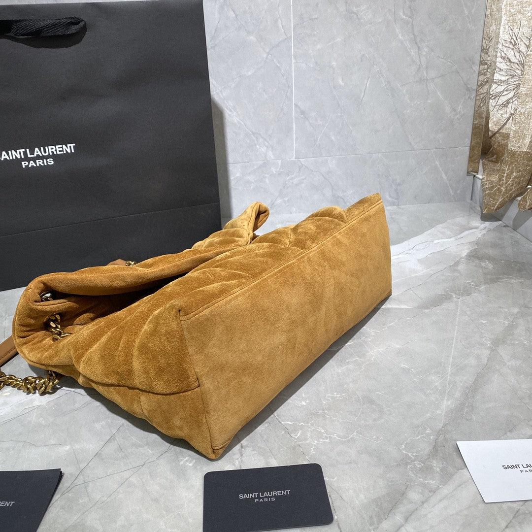 SAINT LAURENT Puffer Toy quilted leather-trimmed suede shoulder bag