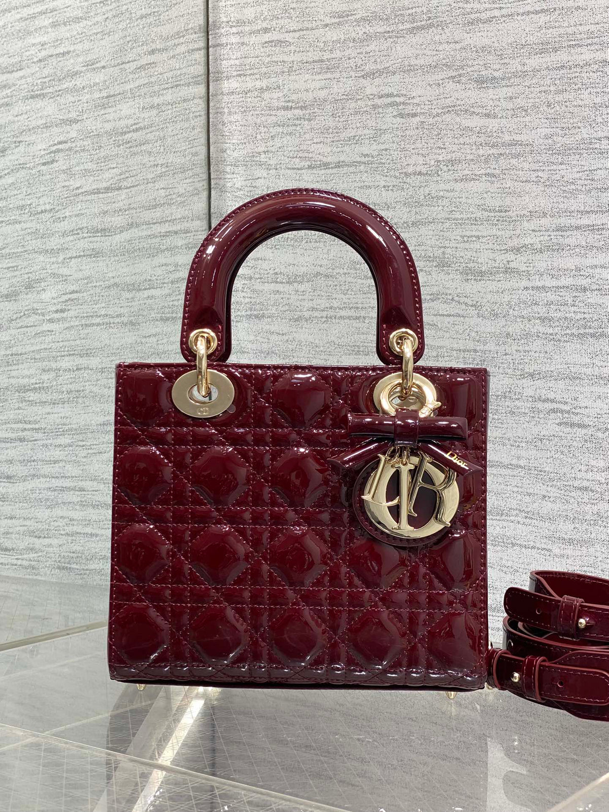 CHRISTIAN DIOR LADY DIOR BURGUNDY GOLD HARDWARE