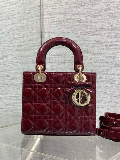 CHRISTIAN DIOR LADY DIOR BURGUNDY GOLD HARDWARE