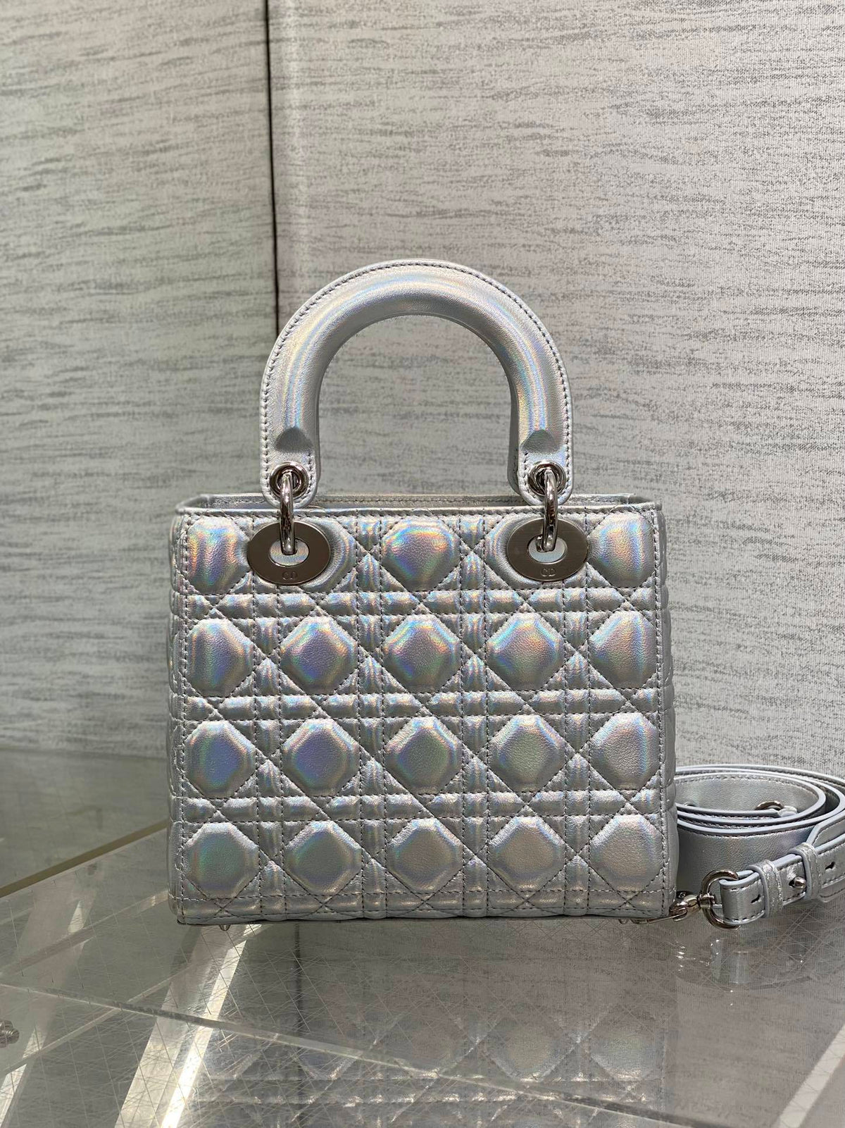 Christian Dior metallic silver Cannage lambskin