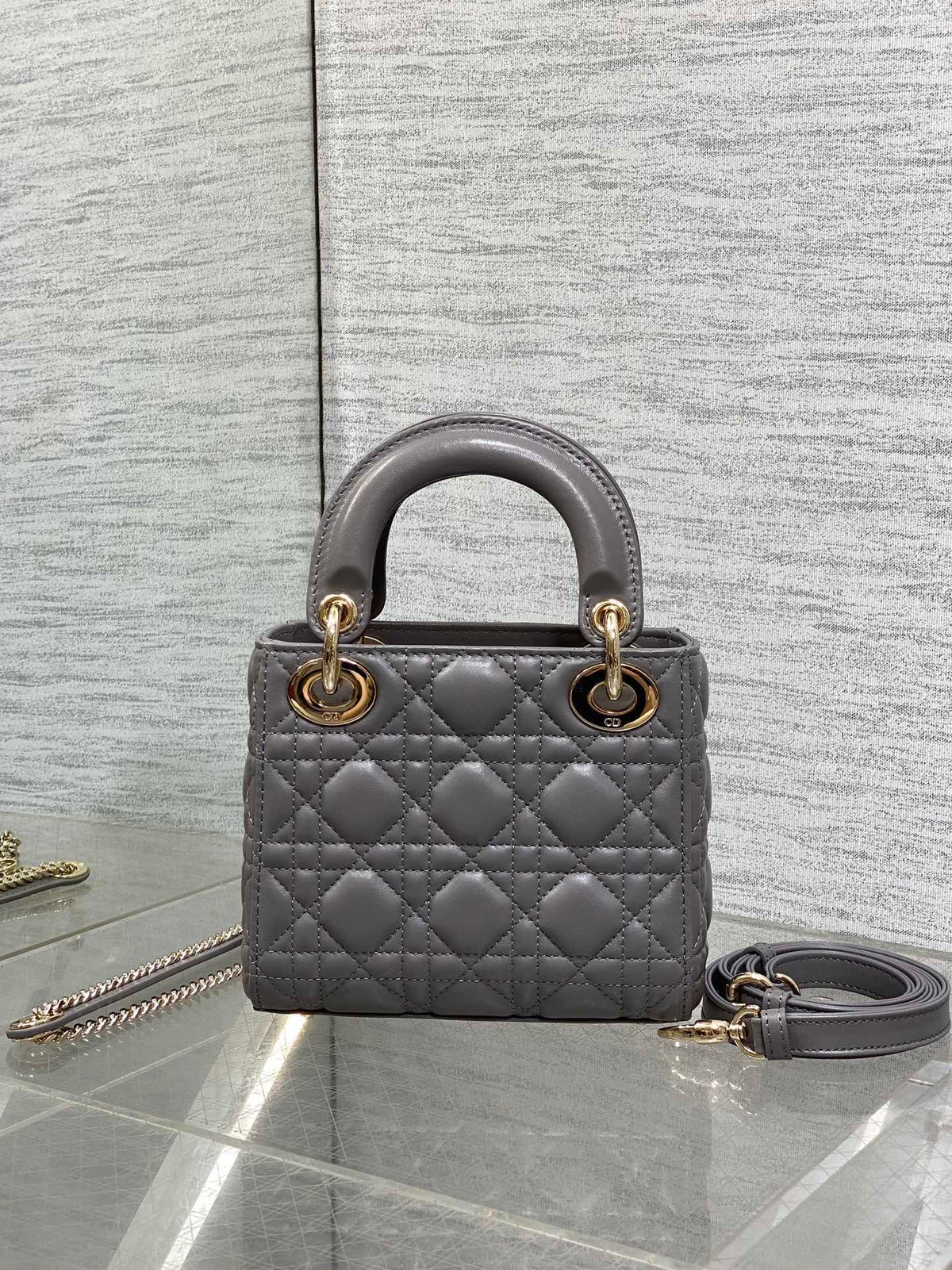 Christian Dior Mini Lady Dior bag in gray