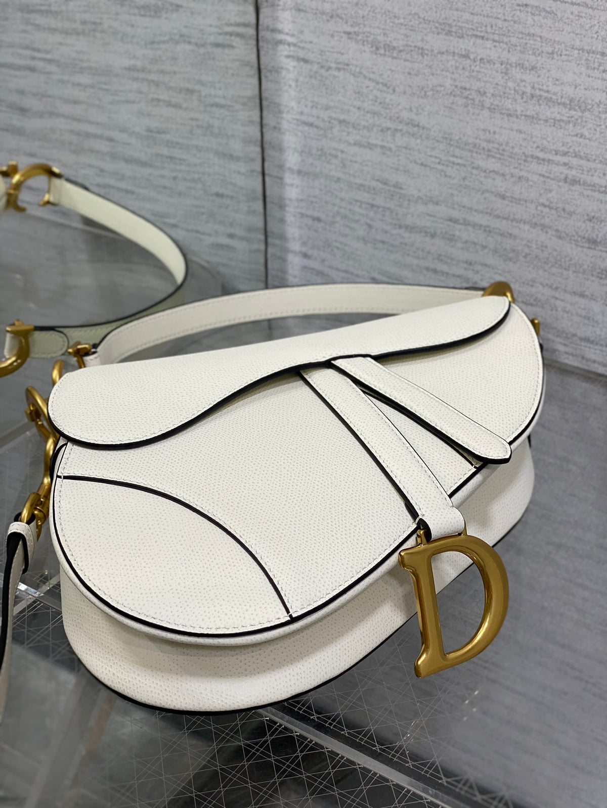 Dior Saddle Bag in White Gold Hardware