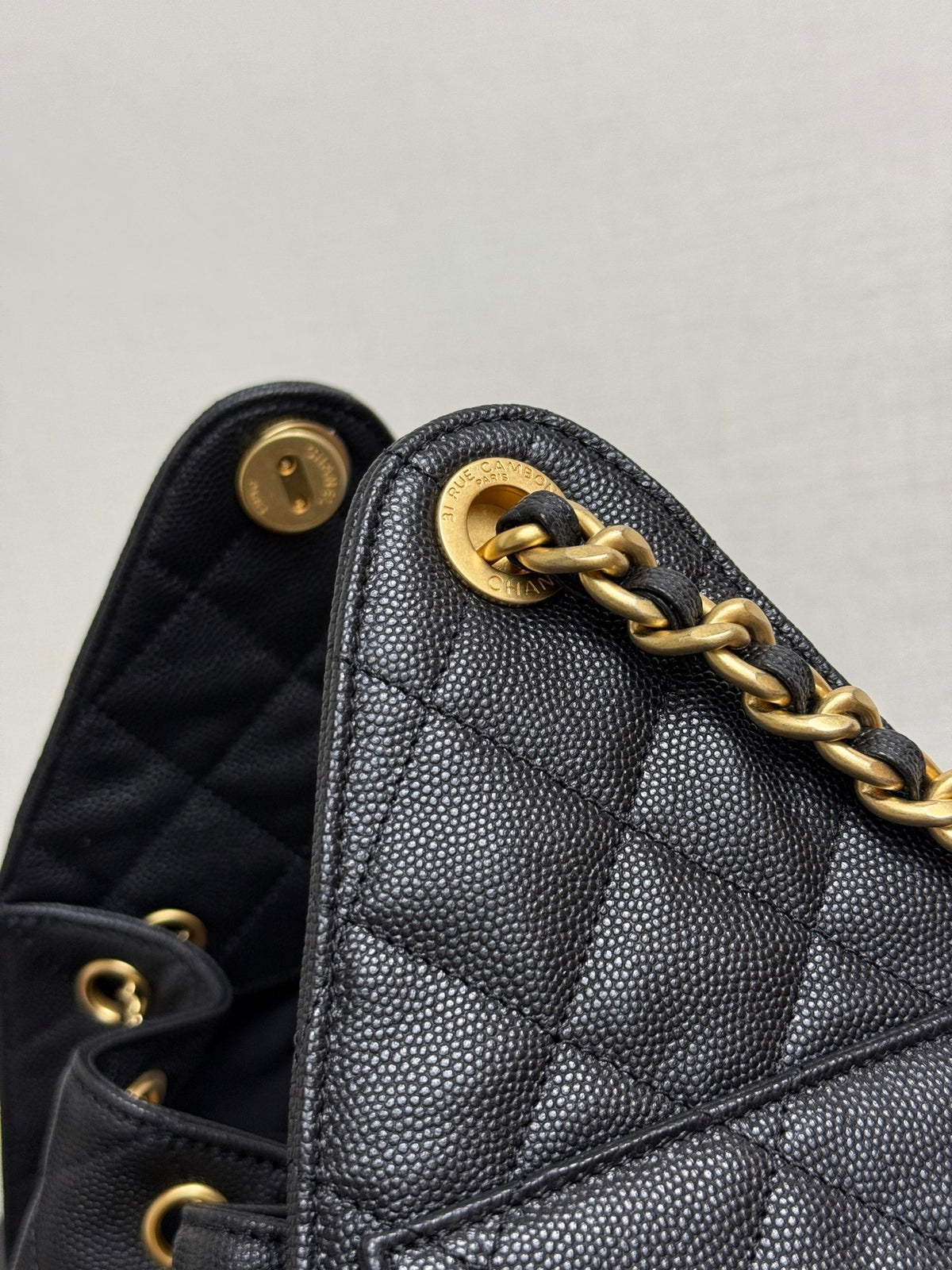 Chanel 25 Small Black Caviar Leather Gold Hardware