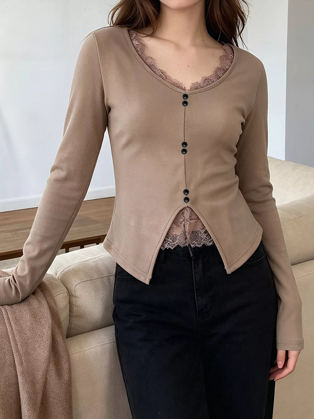 Lace Detail Long Sleeve T-Shirt